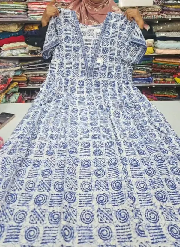 Pure Jaipur Cotton V-Neck Frock Maxi Nighty | NT3576